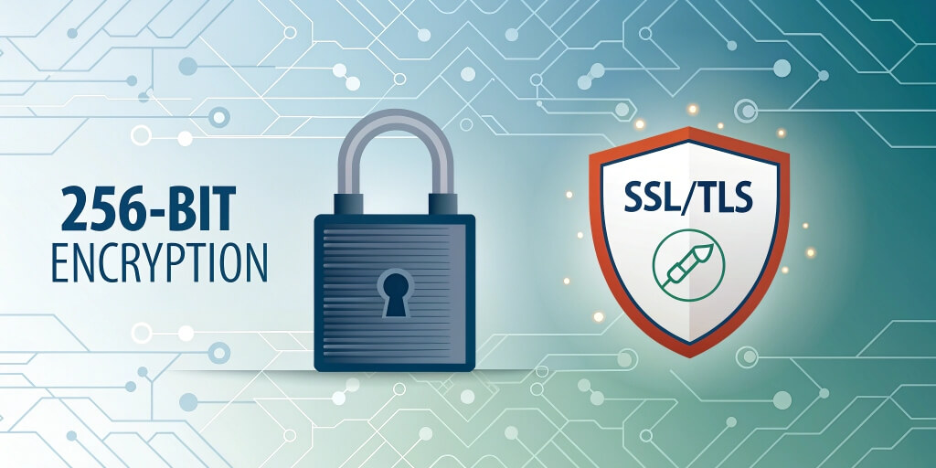 Filejoker Graphic illustrating the concept of 256-bit encryption or SSL TLS connection